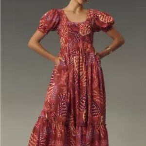 Farm Rio x Anthropologie Puff-Sleeve Smocked Maxi Dress